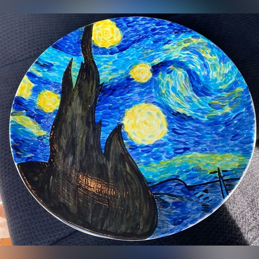 Vincent Van Gogh inspired starry night hand painted plate